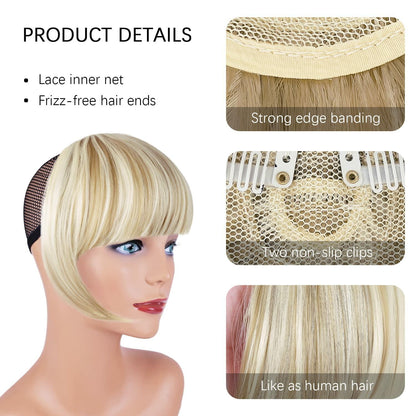 XRACEPHOL Blonde Bangs Clip-in Thick Natural Full Front Straight Hairpiece