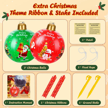 SUIMOT 2 PCS 24" PVC Giant Inflatable Christmas Balls Red Green Outdoor