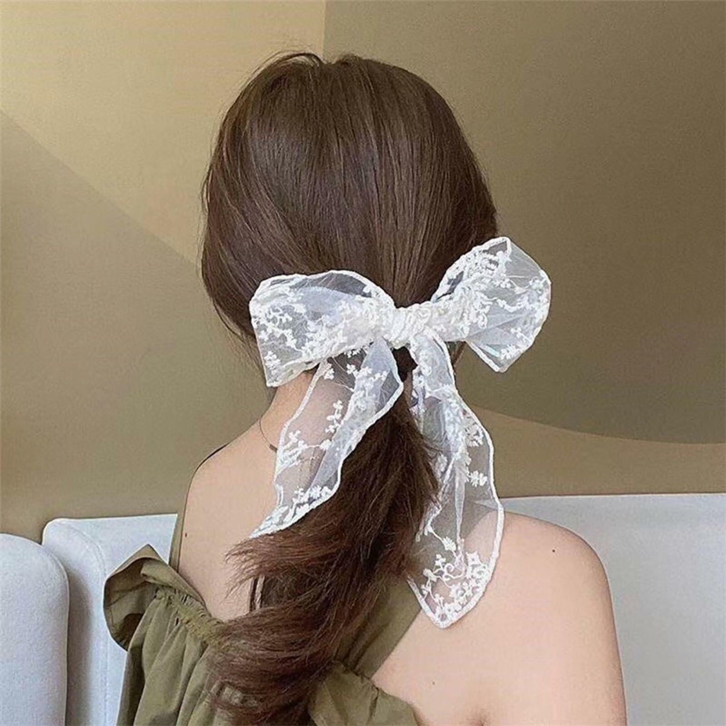 ASIJUNTYECHO Large Lace Hair Bows for Girls Women Tulle Jacquard Clips