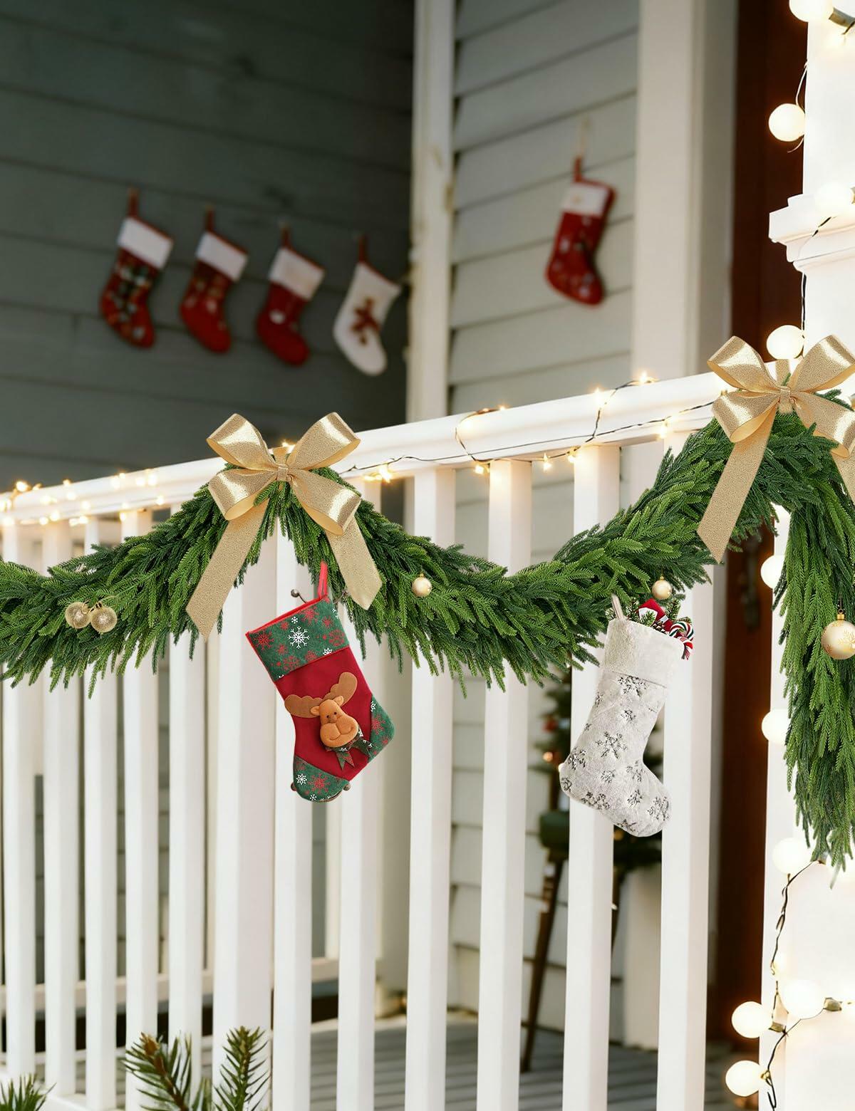 Aurdox 9FT Real Touch Norfolk Pine Garland Green Artificial Christmas