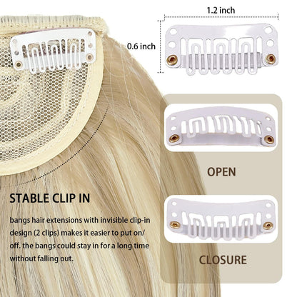 XRACEPHOL Blonde Bangs Clip-in Thick Natural Full Front Straight Hairpiece