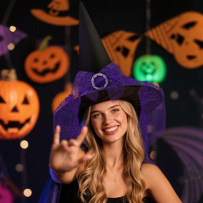 Doitory Halloween Witch Hat Purple Cotton Costume Accessory One Size