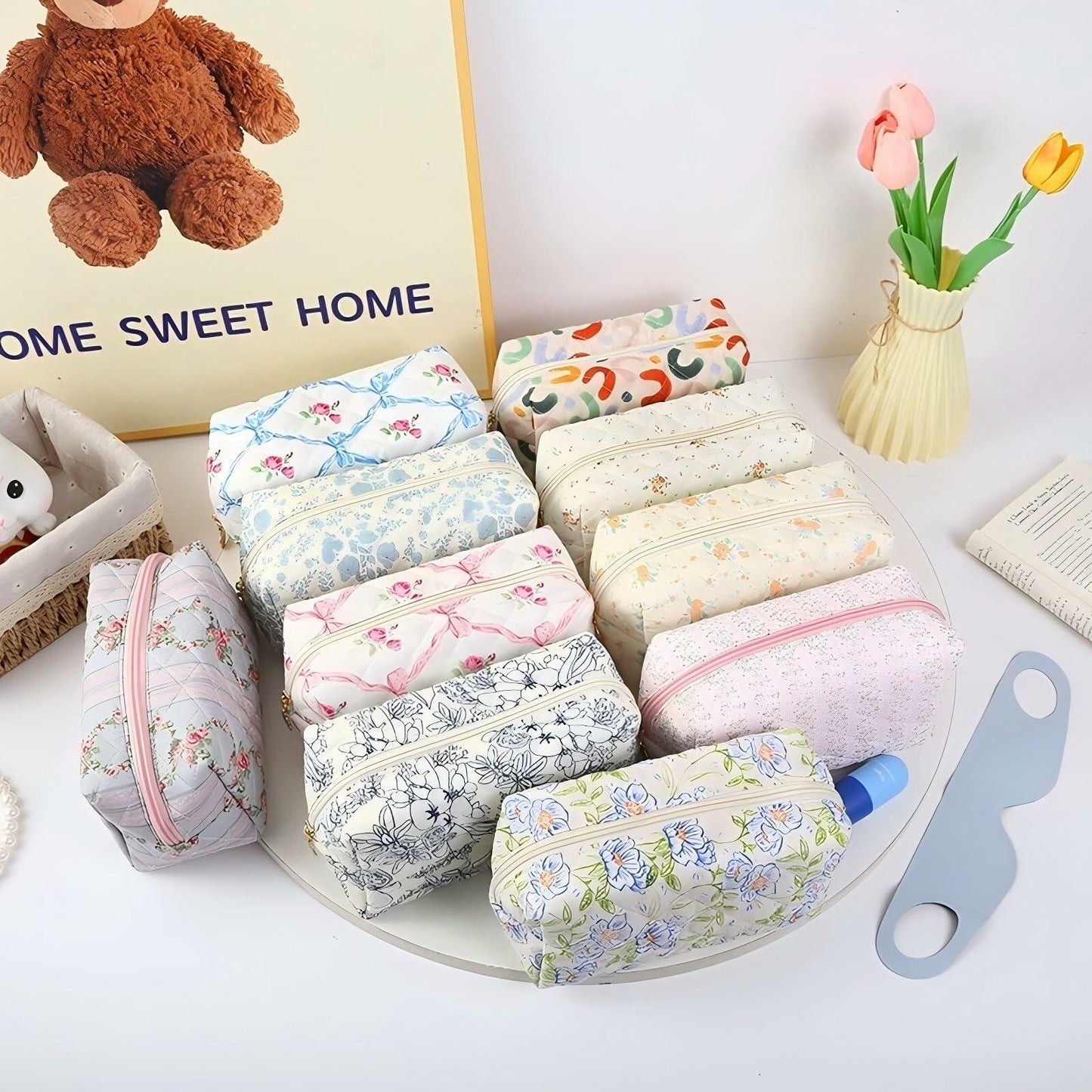 Dalulu Floral Pencil Case Makeup Bag Organizer Large Floret Cotton