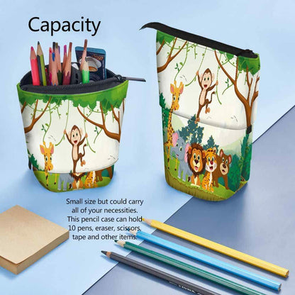 Swono Animal Pencil Case Jungle Monkey Tiger Giraffe Lion Elephant Colorful