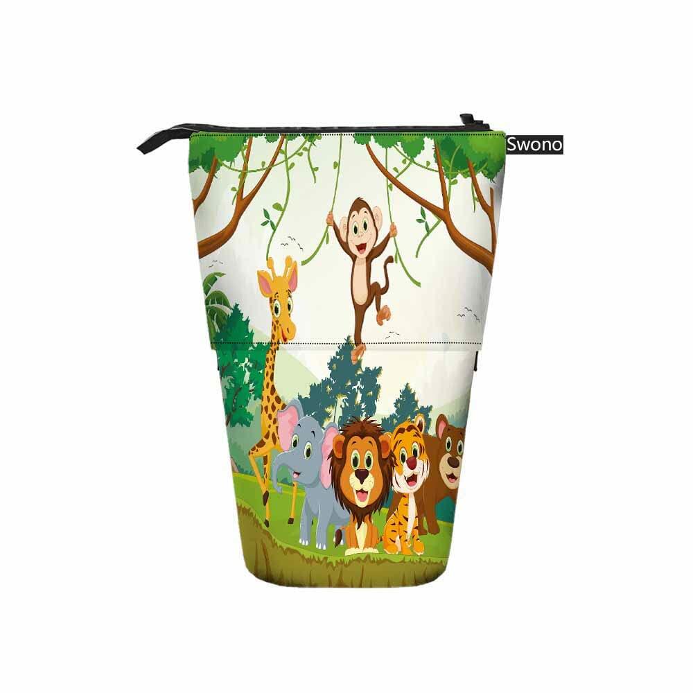 Swono Animal Pencil Case Jungle Monkey Tiger Giraffe Lion Elephant Colorful