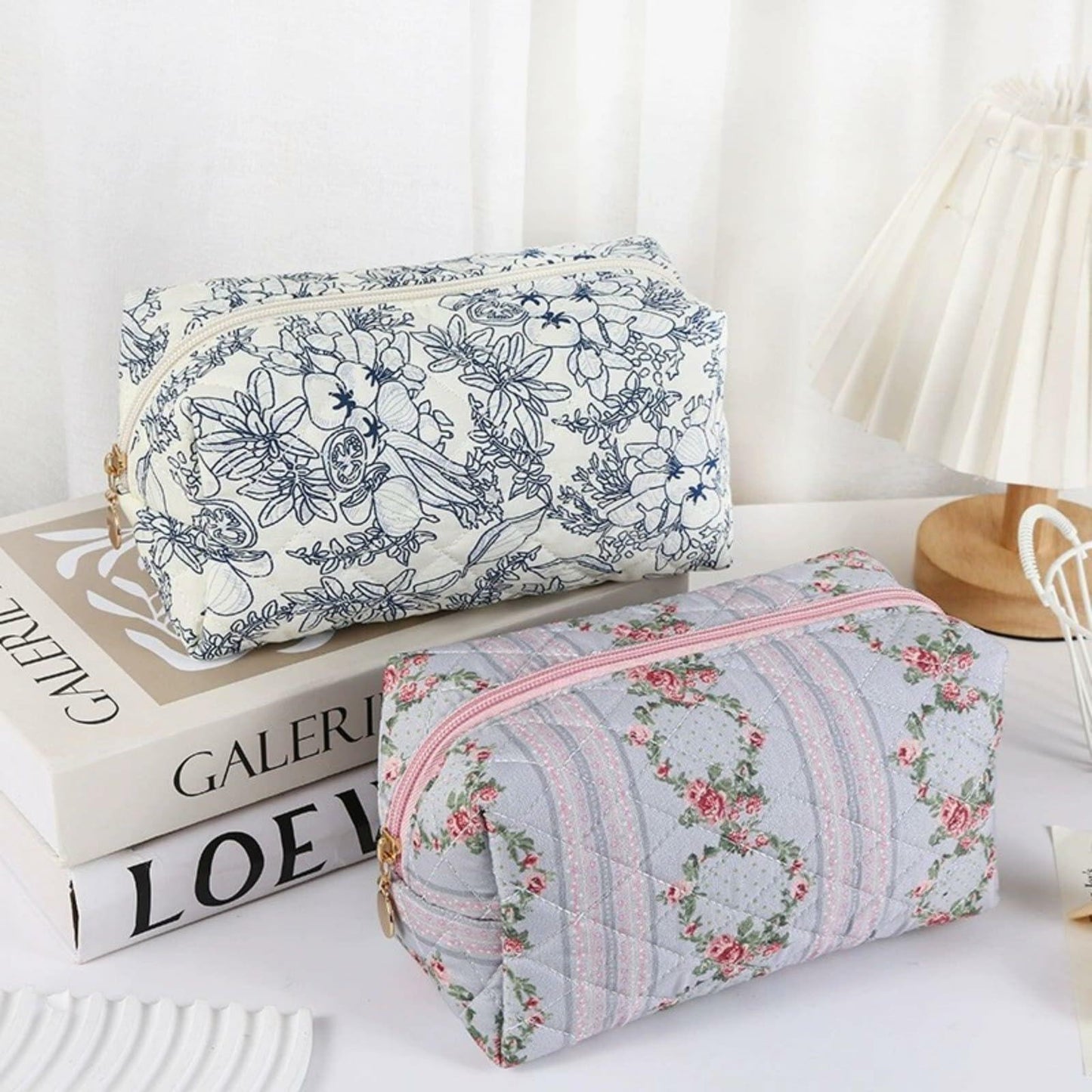 Dalulu Floral Pencil Case Makeup Bag Organizer Large Floret Cotton