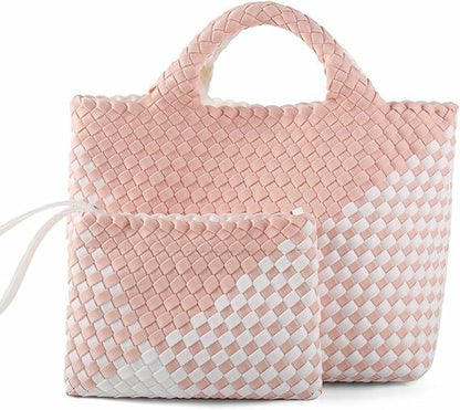 LIKEBAG Neoprene Woven Tote Bag Summer Beach Handbag Purse 11.1x12.2x4.75in