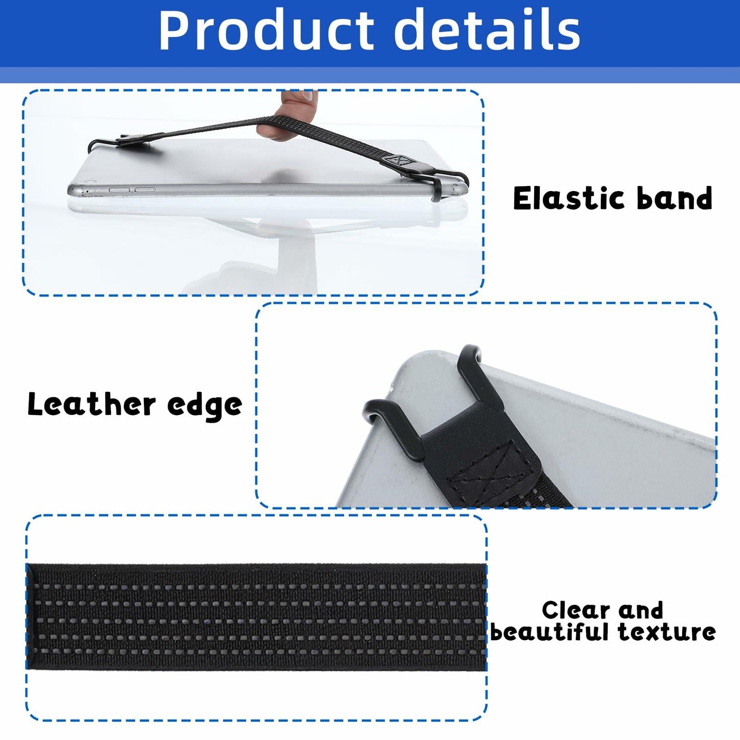 2pcs Mobile Phone Security Hand Strap Holder 7.8''-13'' Black Elastic Grip