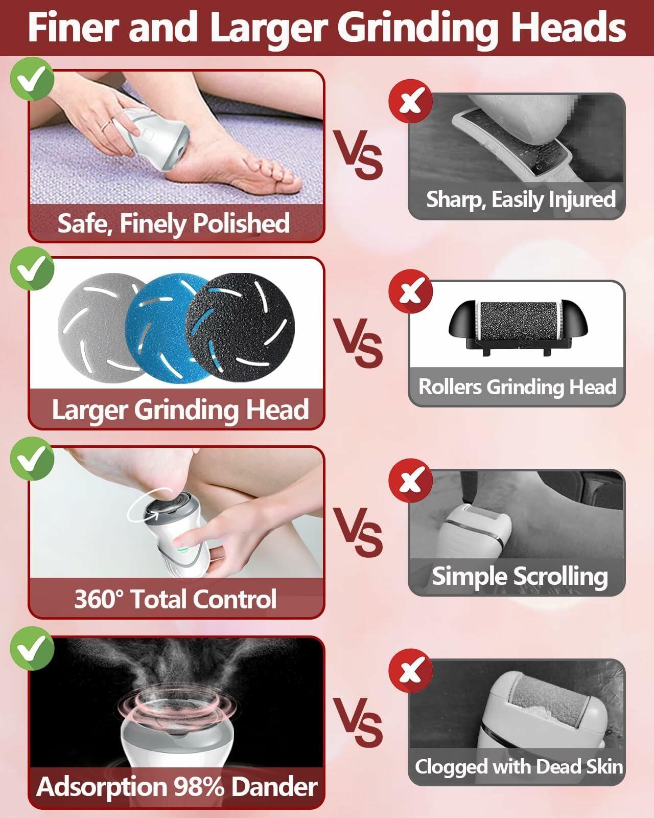 NKJVE Electric Foot File Callus Remover 3 Heads 2 Speed White Rechargeable