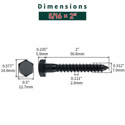 Fayeploo 5/16x2 Black Hex Head Lag Screws 304 Stainless Steel 10 pcs