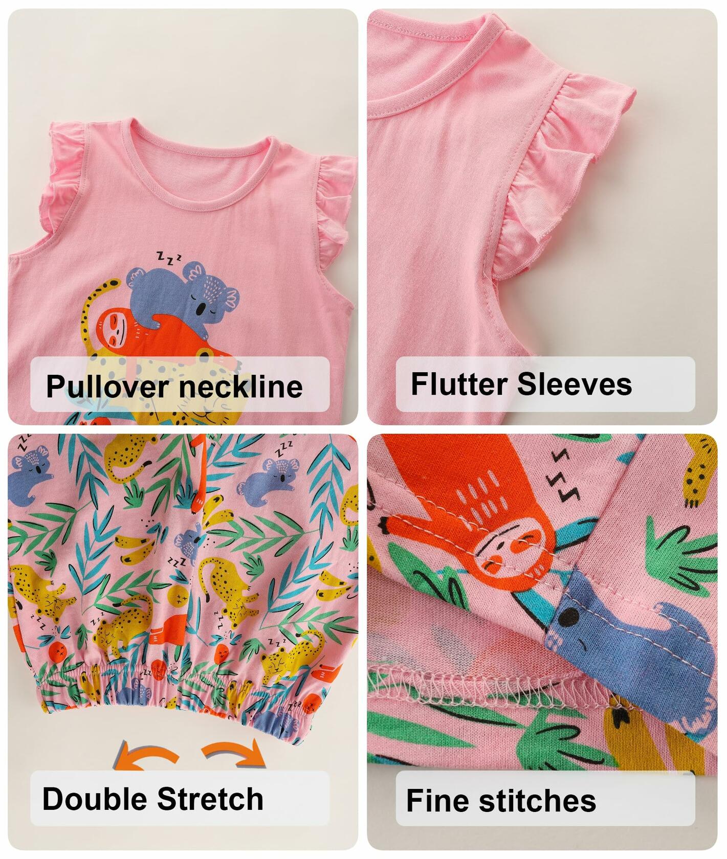 Zlwse Toddler Girls Cotton Flutter Sleeve Tank Top Shorts Set Size 2T-7Y