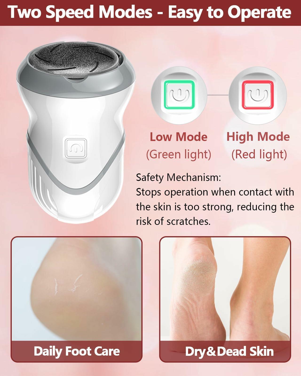 NKJVE Electric Foot File Callus Remover 3 Heads 2 Speed White Rechargeable