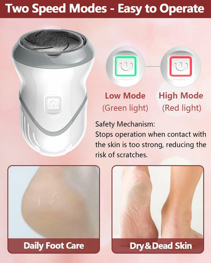 NKJVE Electric Foot File Callus Remover 3 Heads 2 Speed White Rechargeable