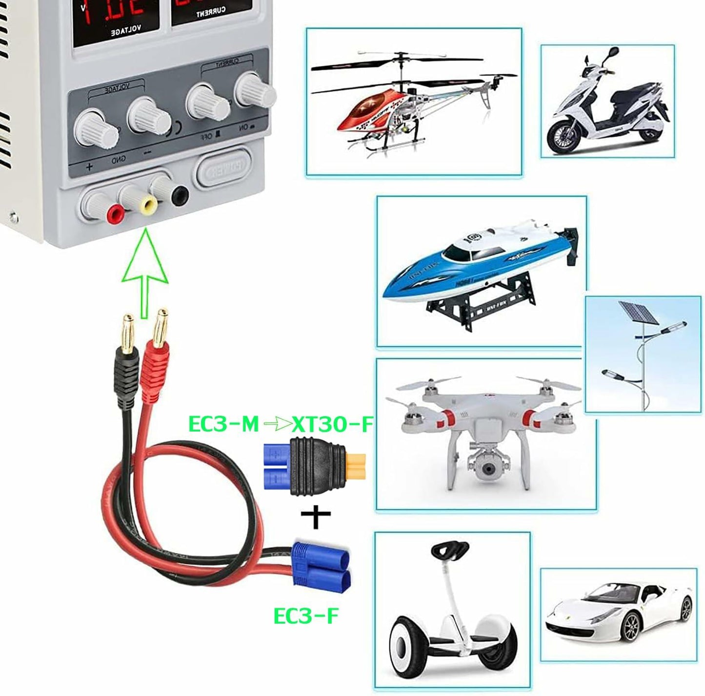 Laisomeke EC3 Male to XT30 Female Mould Adapter LiPO Battery 2 Pack