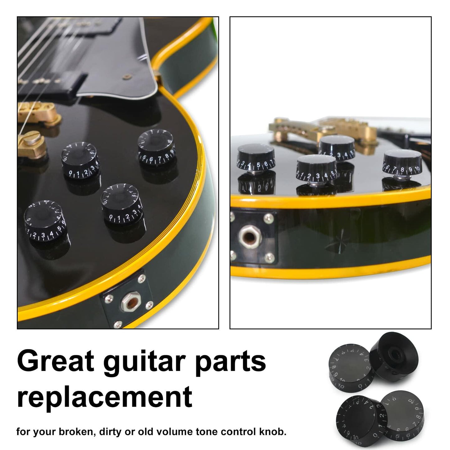 SAPHUE 4PCS Speed Control Knobs Electric Guitar Tone Volume Black