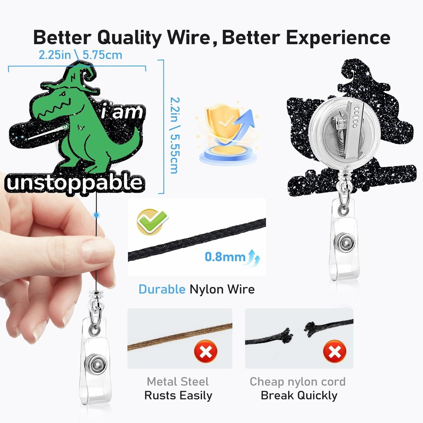 Cute Dinosaur Badge Reel Holder Retractable Swivel Clip Nurse Green