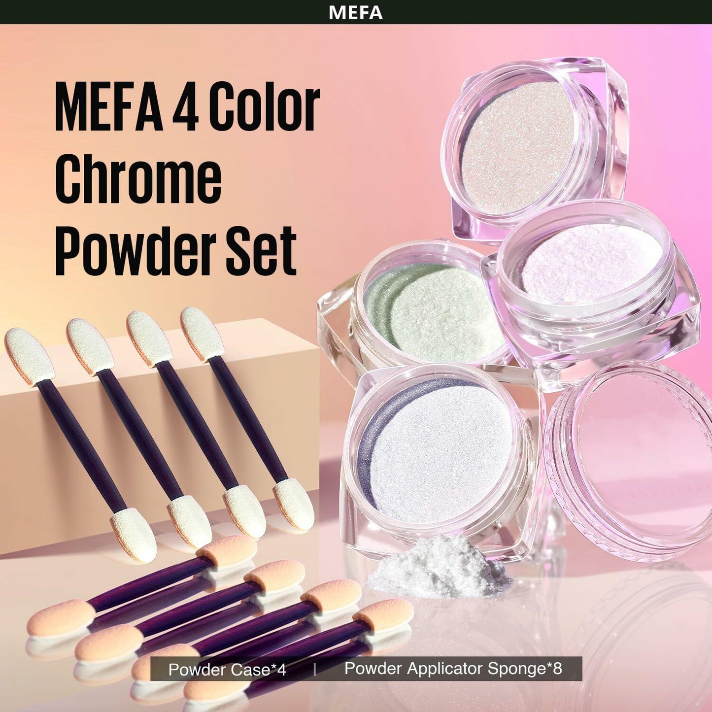 MEFA White Pearl Chrome Nail Powder 4 pcs Mirror Effect Pearlescent Pigment