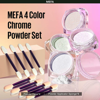 MEFA White Pearl Chrome Nail Powder 4 pcs Mirror Effect Pearlescent Pigment