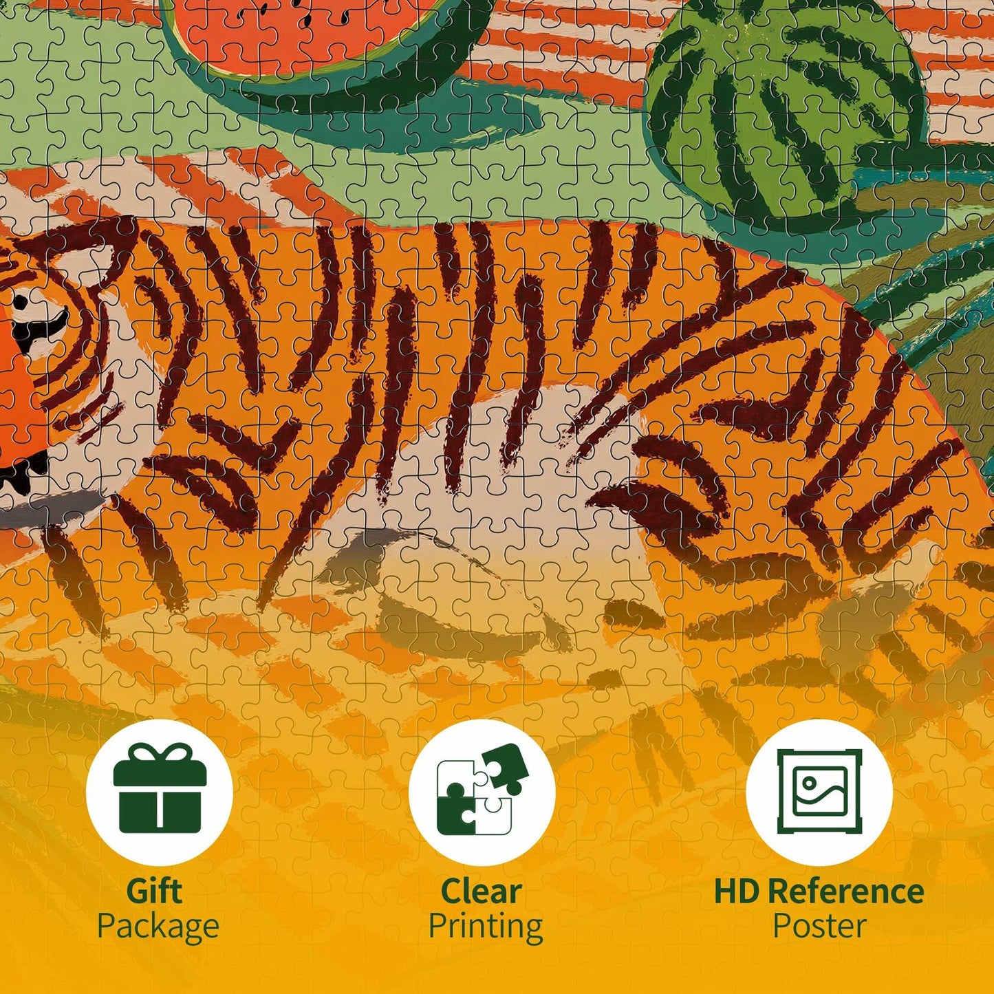 Graphinee 1000pcs Summer Tiger Jigsaw Puzzle Colorful Animal Paper Puzzle