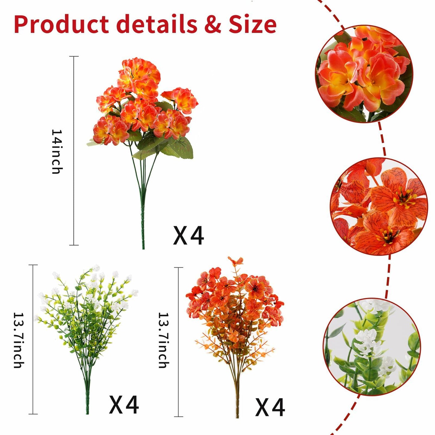 WOBUBU 14'' Artificial Fall Flowers 12 Bundles Orange UV Resistant