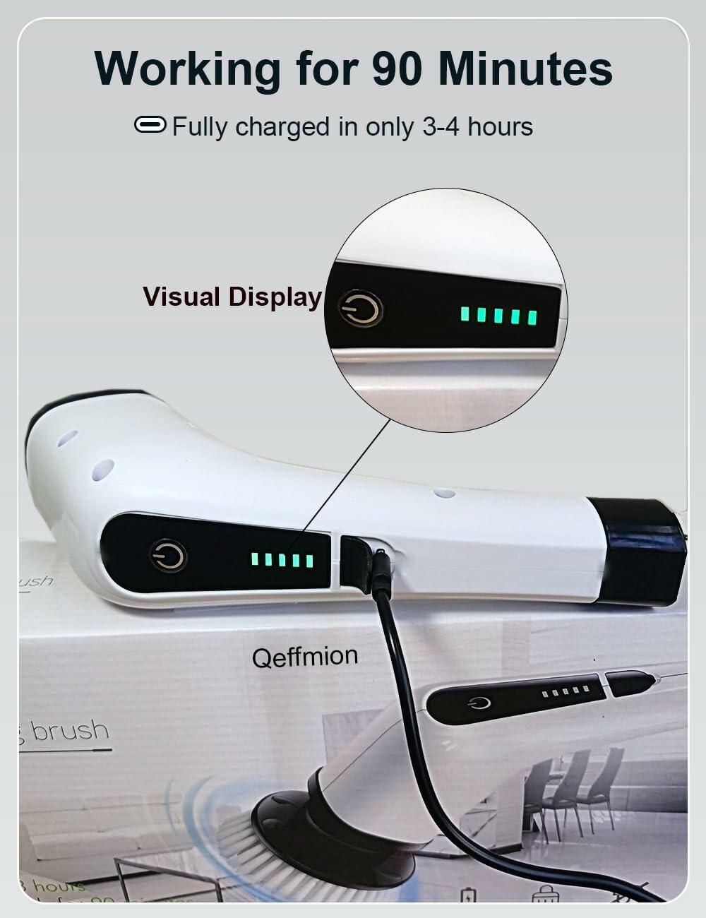 Qeffmion Electric Spin Scrubber Cordless Power Brush 7 Heads Black White
