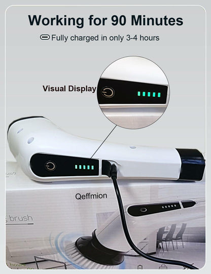 Qeffmion Electric Spin Scrubber Cordless Power Brush 7 Heads Black White