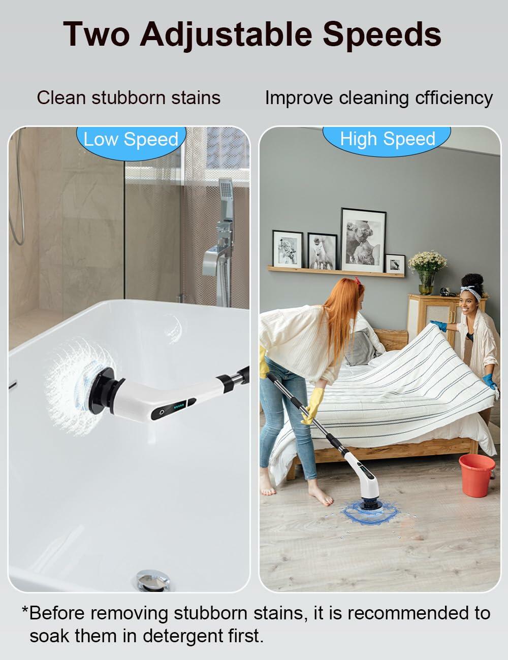 Qeffmion Electric Spin Scrubber Cordless Power Brush 7 Heads Black White