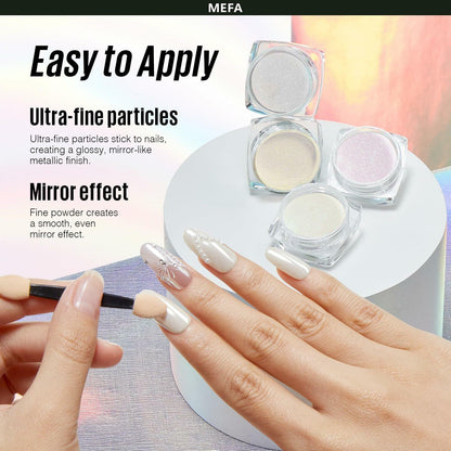 MEFA White Pearl Chrome Nail Powder 4 pcs Mirror Effect Pearlescent Pigment