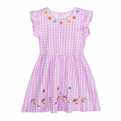 Mumetaz Toddler Girls Ruffle Sleeveless Floral Dress Purple Plaid Size 4-5T