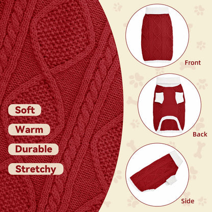 KCFESTIHUE Dog Sweater Argyle Cable Knit Turtleneck Red Size M