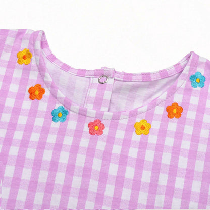 Mumetaz Toddler Girls Ruffle Sleeveless Floral Dress Purple Plaid Size 4-5T