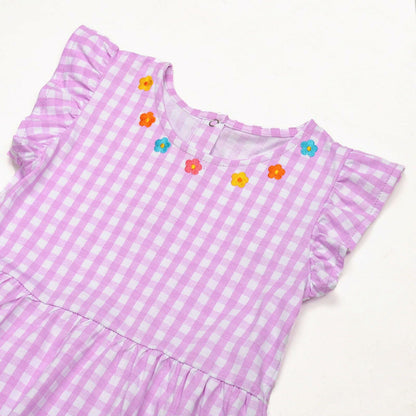 Mumetaz Toddler Girls Ruffle Sleeveless Floral Dress Purple Plaid Size 4-5T