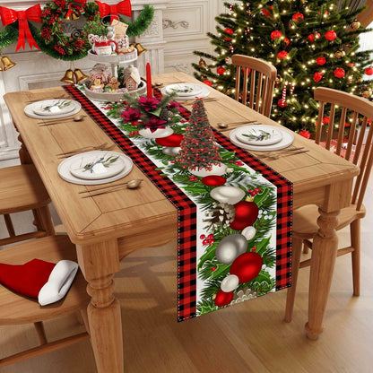 Jiudungs Linen Buffalo Check Plaid Table Runner 108in Black White