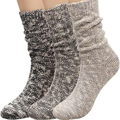 3 Pairs Women Winter Wool Cable Knit Crew Knee High Socks Acrylic Blend B03