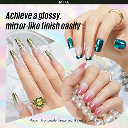 MEFA White Pearl Chrome Nail Powder 4 pcs Mirror Effect Pearlescent Pigment