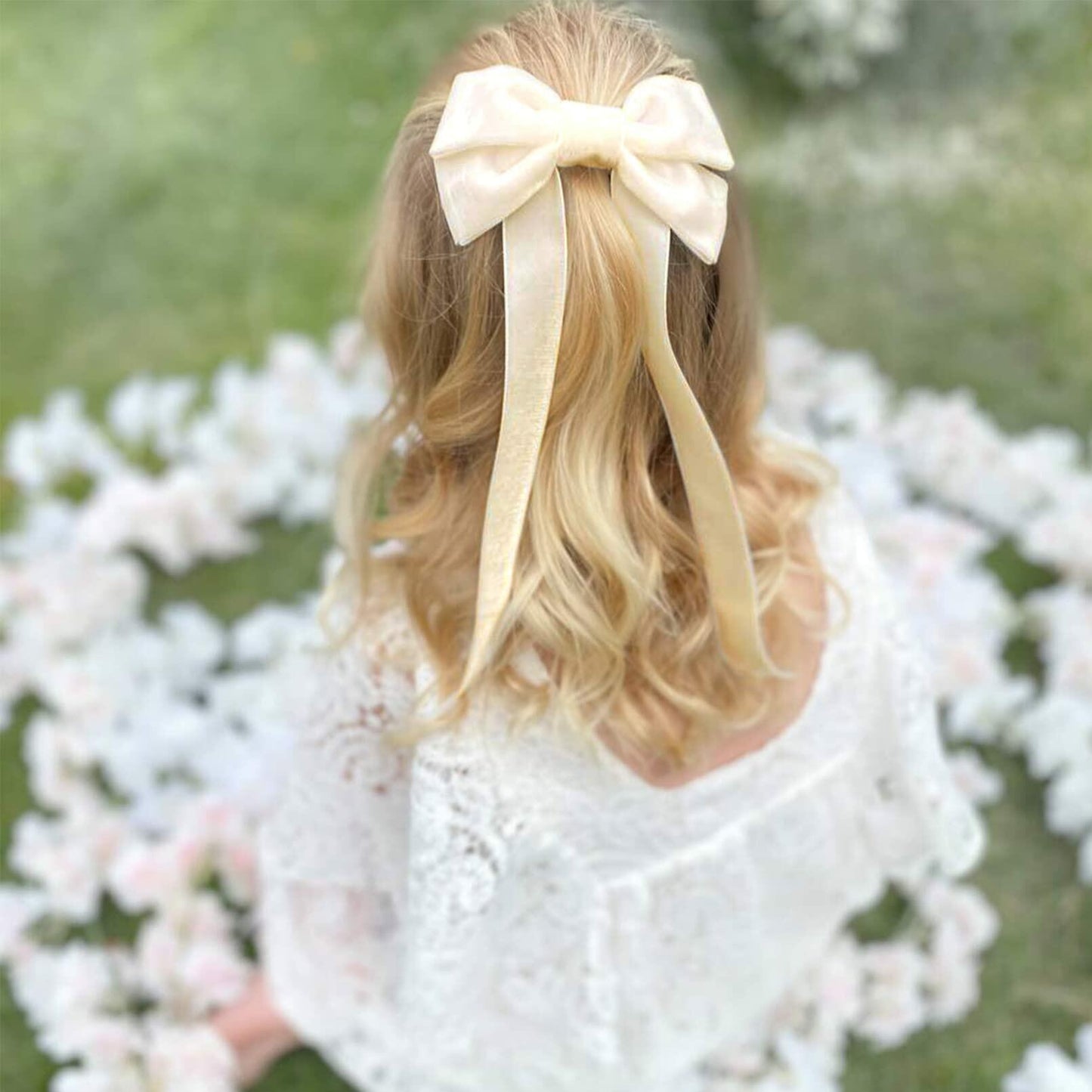 Aileam 2PCS Velvet Hair Bows Ivory Beige Big Fall Alligator Clips