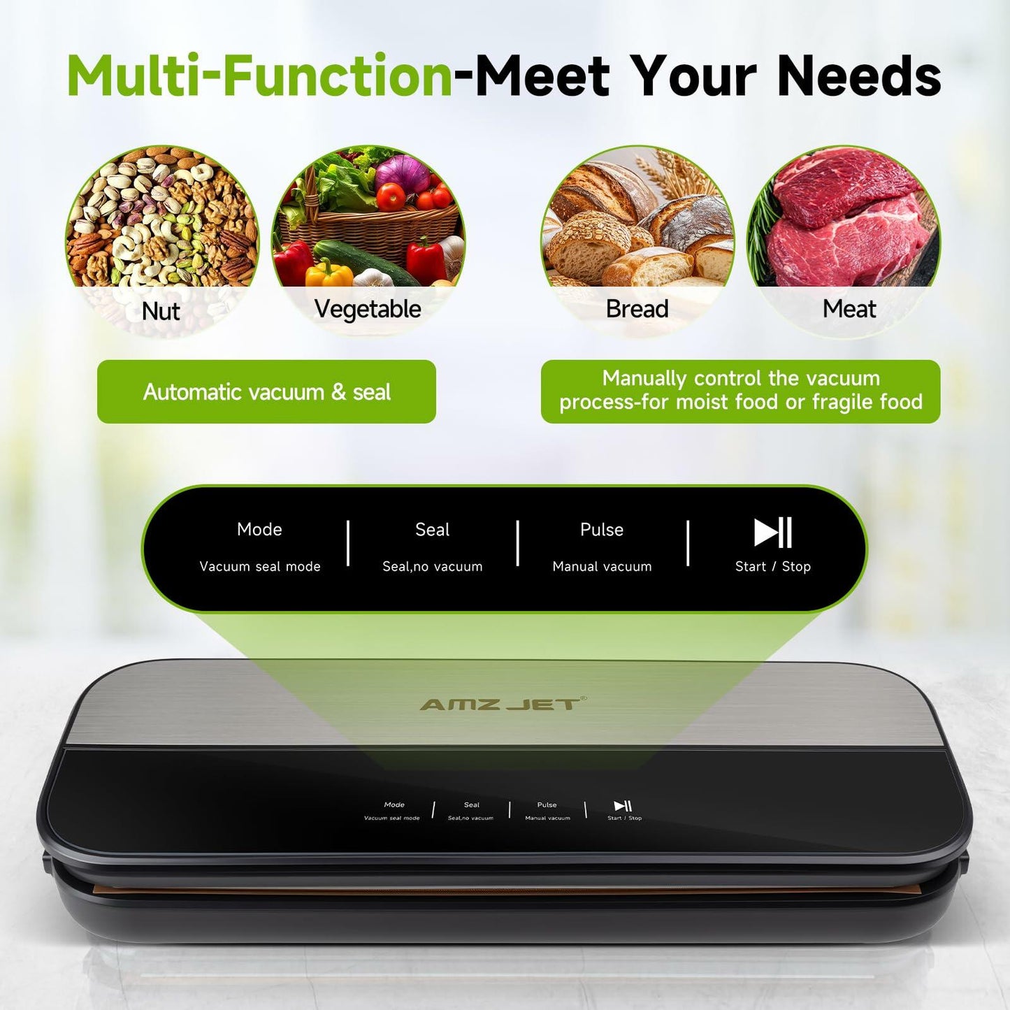 Amz Jet Food Sealer Vacuum Sealer Stainless Steel LED Touch 50Bags Grayish Black