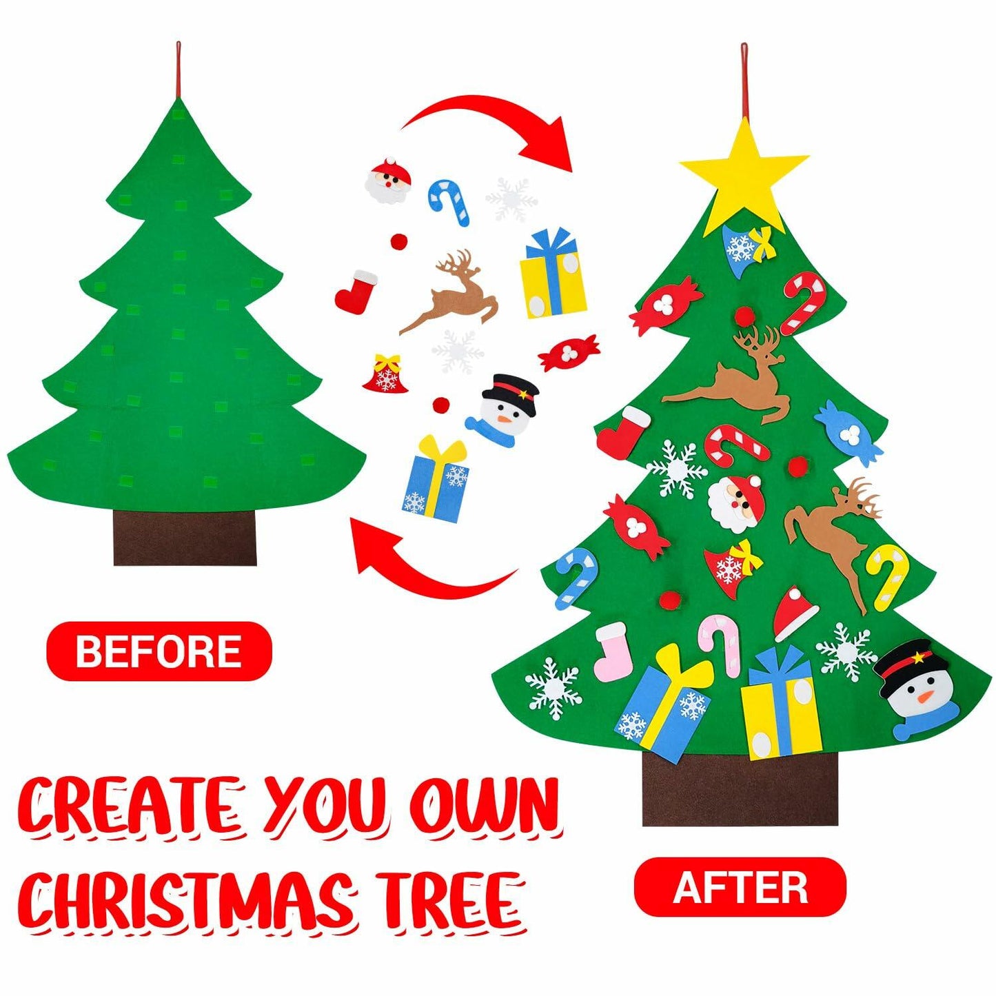 IHESPABLD 3Ft DIY Felt Christmas Tree Set Green 26 Ornaments for Kids