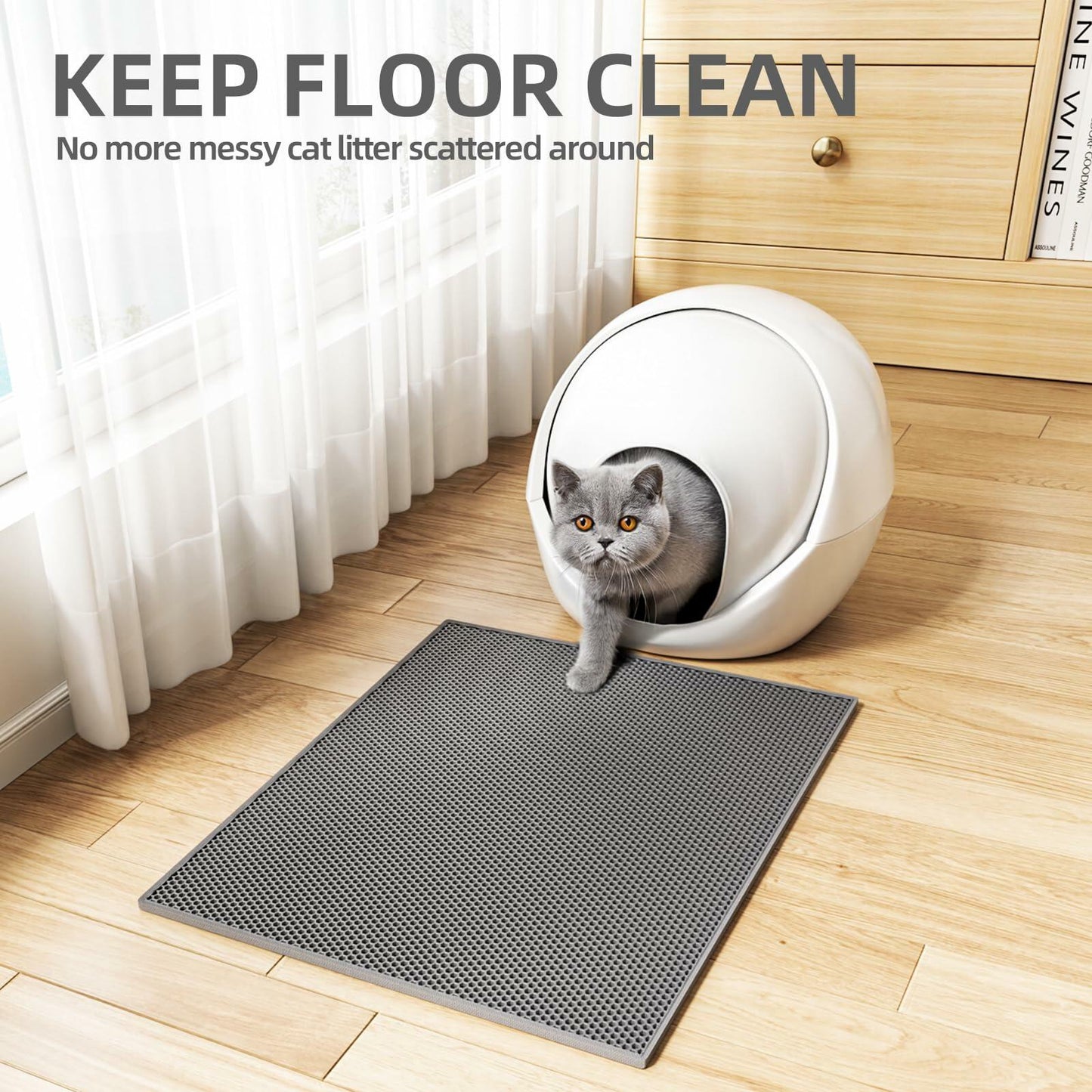 ESTHELLO Cat Litter Mat Large Honeycomb Double Layer Gray 36x30