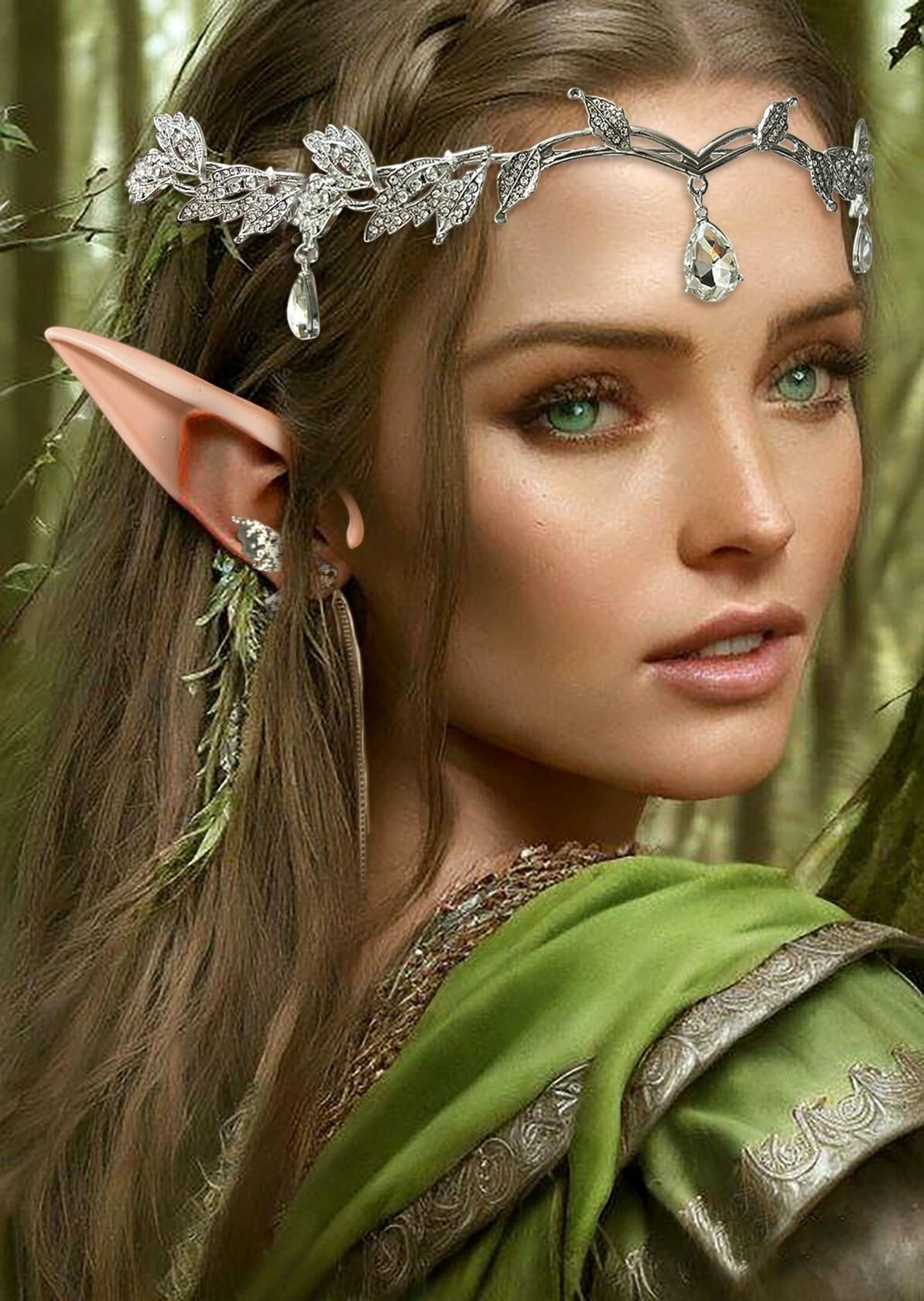 JeVenis Set of 3 Silver Elf Headpieces Elf Ears Crown Fairy Jewelry