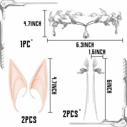 JeVenis Set of 3 Silver Elf Headpieces Elf Ears Crown Fairy Jewelry