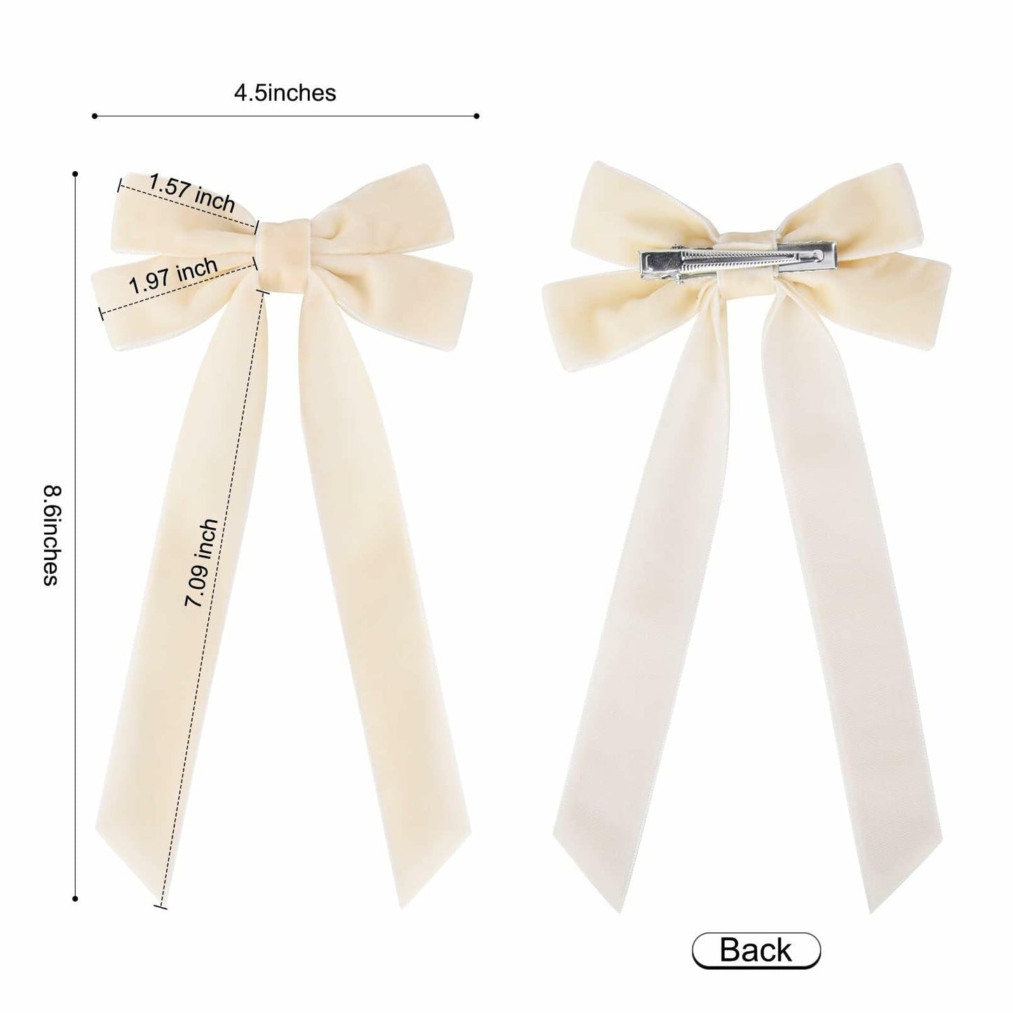 Aileam 2PCS Velvet Hair Bows Ivory Beige Big Fall Alligator Clips