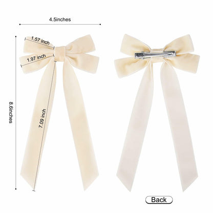 Aileam 2PCS Velvet Hair Bows Ivory Beige Big Fall Alligator Clips