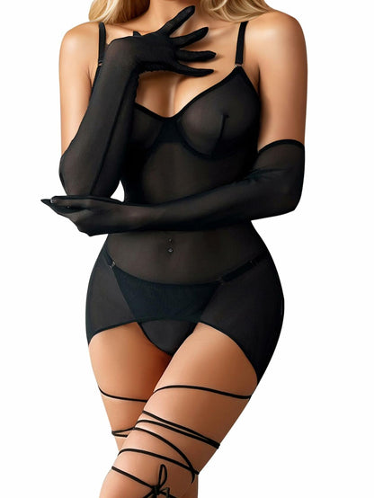 popiv Lingerie Mesh Babydoll Lace Chemise Sleepwear Dress White Size L