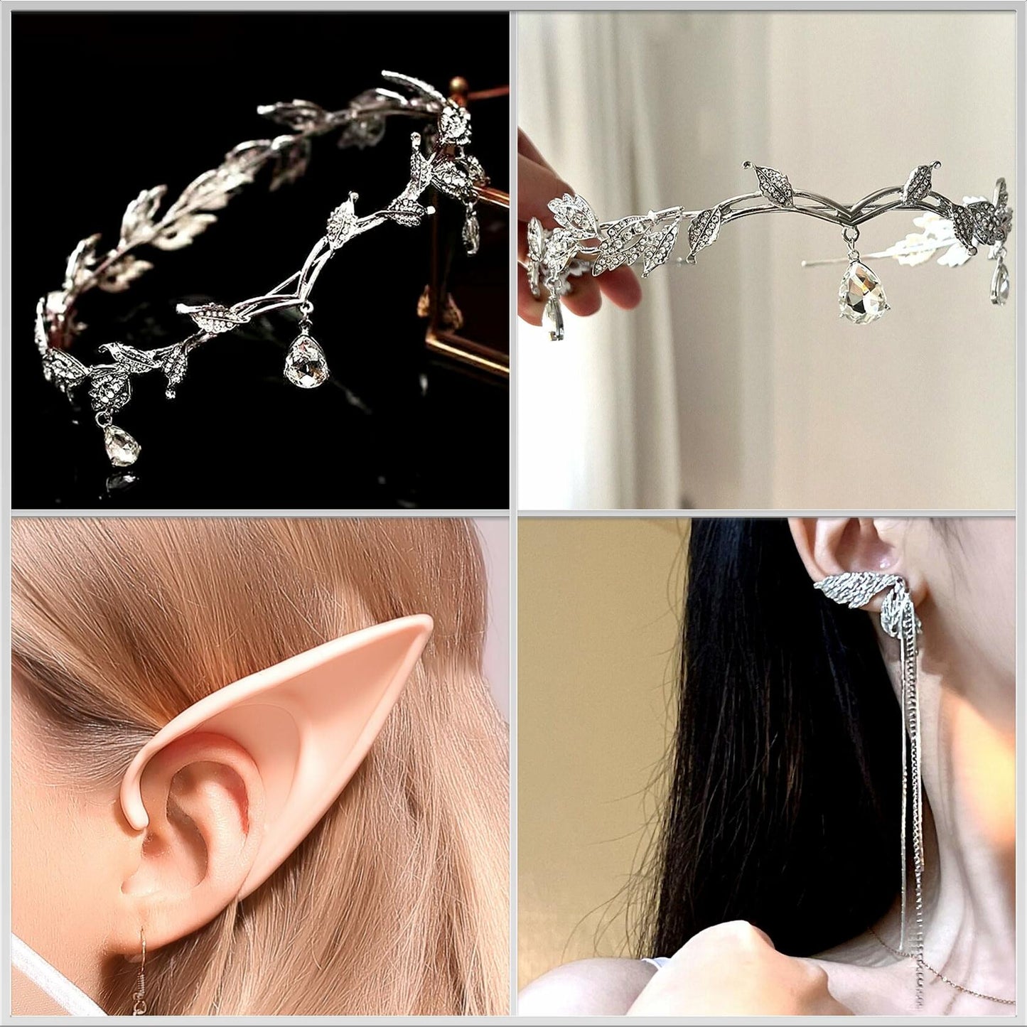 JeVenis Set of 3 Silver Elf Headpieces Elf Ears Crown Fairy Jewelry