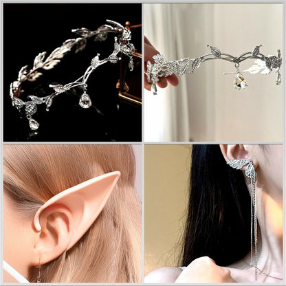 JeVenis Set of 3 Silver Elf Headpieces Elf Ears Crown Fairy Jewelry