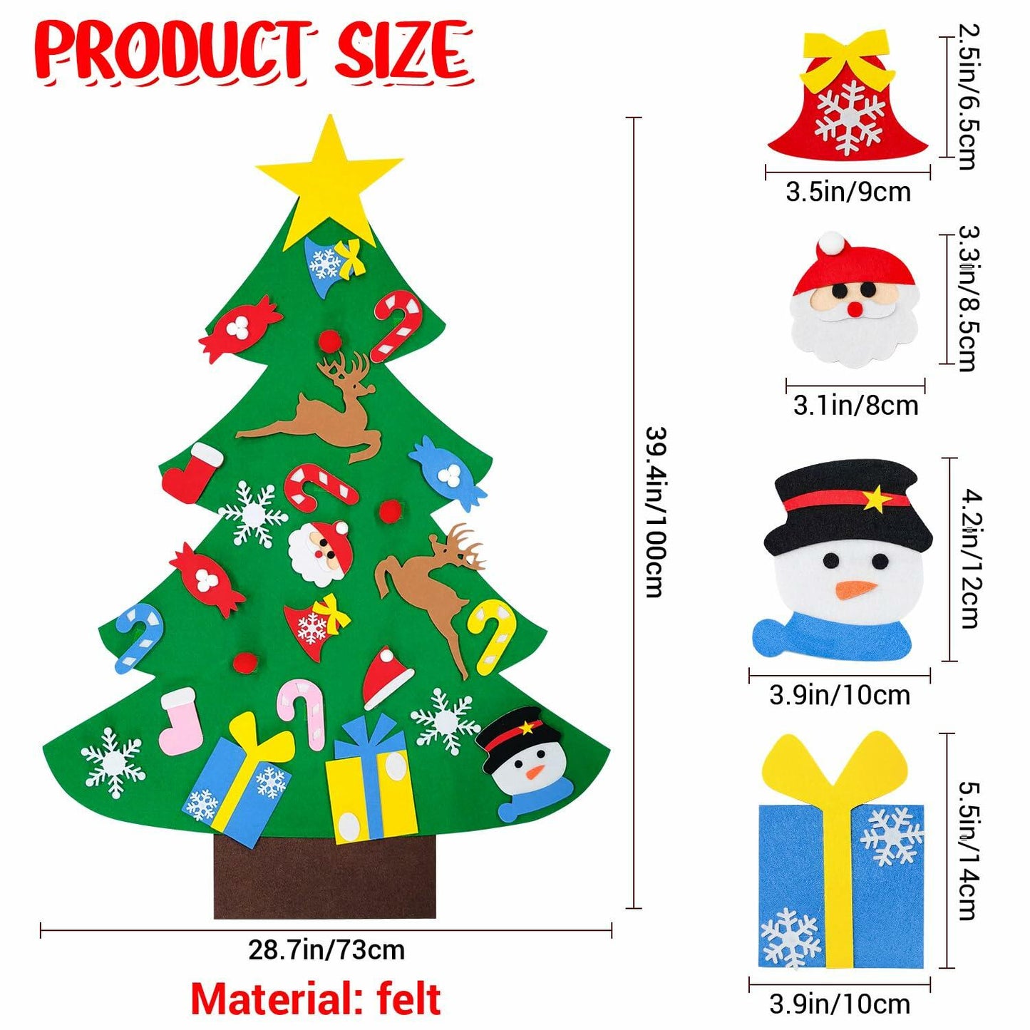 IHESPABLD 3Ft DIY Felt Christmas Tree Set Green 26 Ornaments for Kids