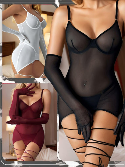 popiv Lingerie Mesh Babydoll Lace Chemise Sleepwear Dress White Size L