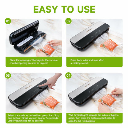 Amz Jet Food Sealer Vacuum Sealer Stainless Steel LED Touch 50Bags Grayish Black