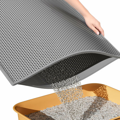 ESTHELLO Cat Litter Mat Large Honeycomb Double Layer Gray 36x30